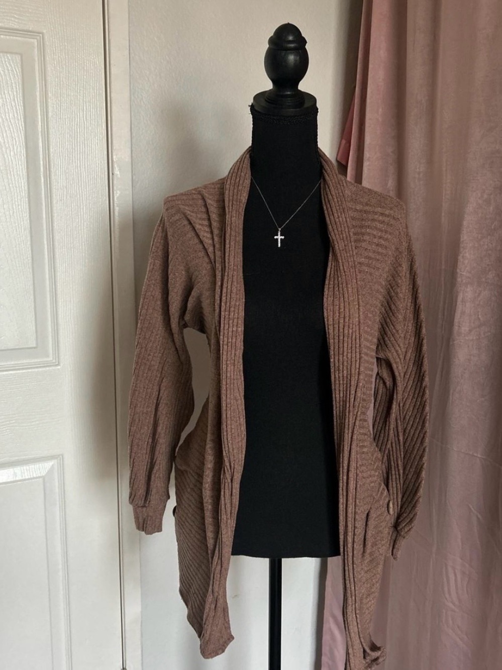 Chocolate Open-Front Ribbed Cardigan - Taupe Brown